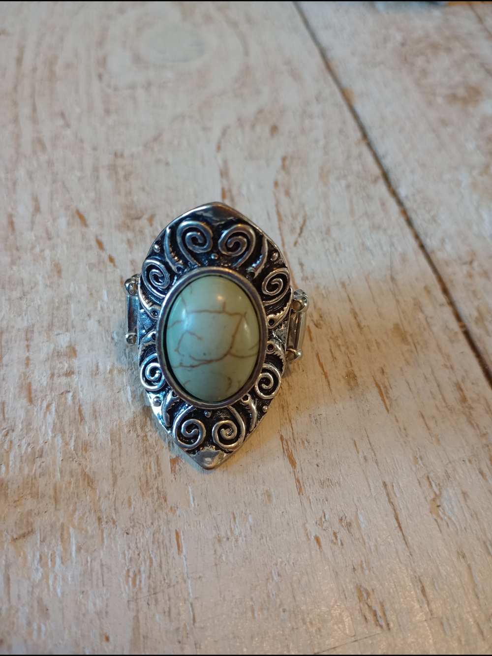 Olive Tone Stone Filigree Silver Ring - Women Jewelry